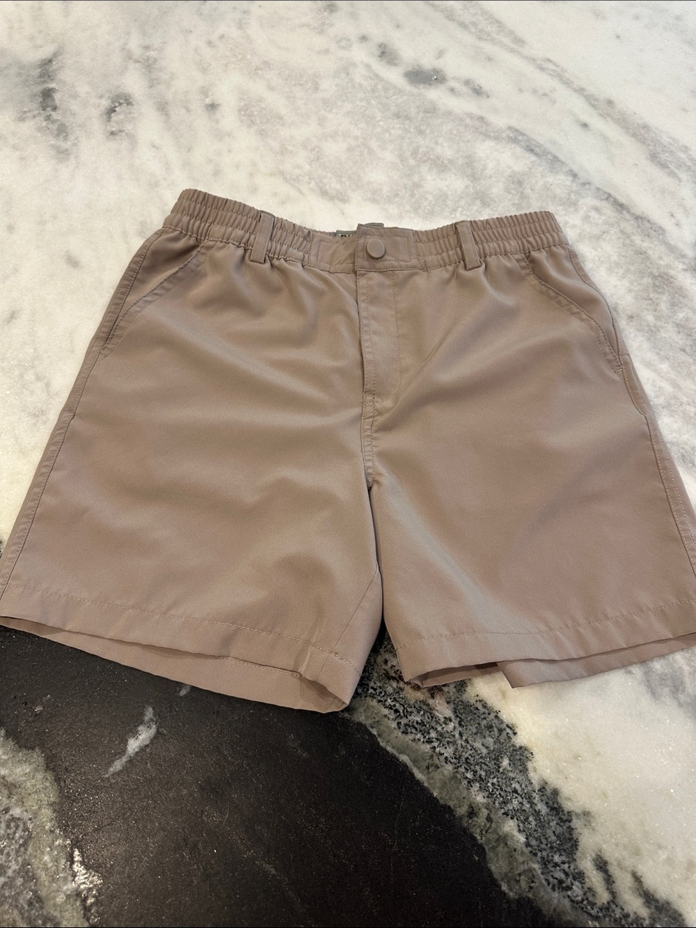 BURLEBO Youth XL (14-16) Flat-Front Shorts in Taupe
